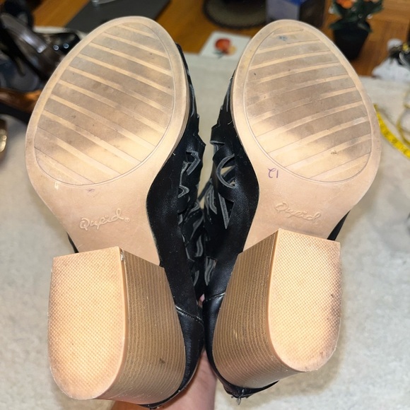 Qupid Leatherette Peep Toe Tie Heeled Bootie - Picture 9 of 12